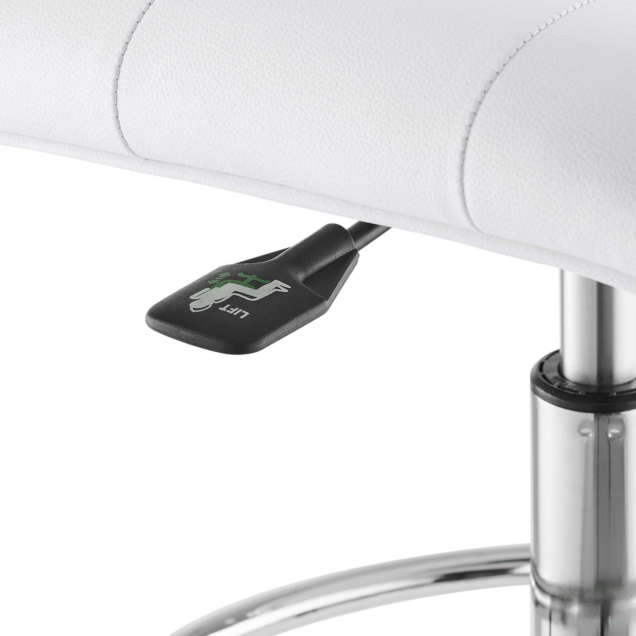 Quartz Armless Eco-Leather Drafting Chair, Silver & White