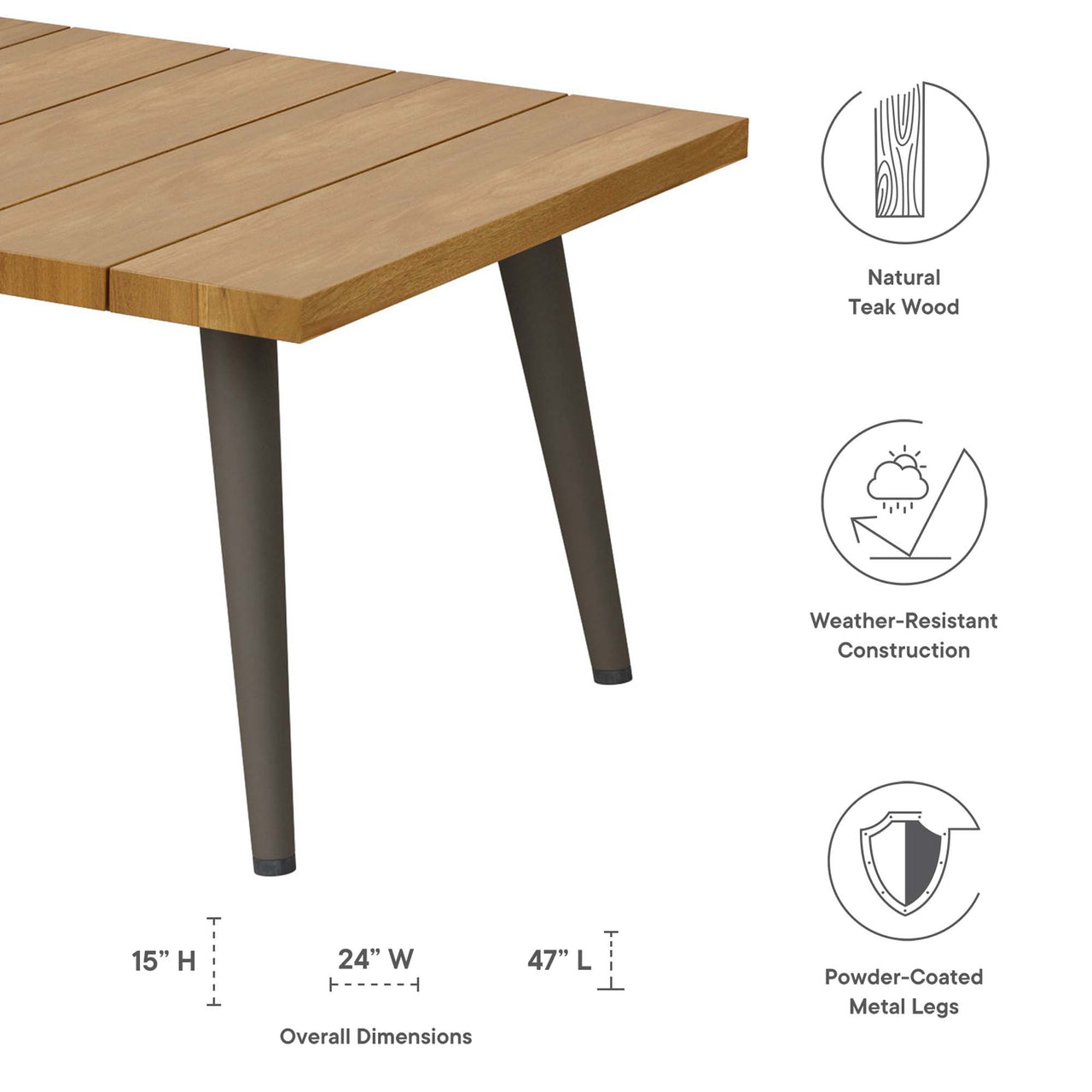 Pasture Alfresco Teak Coffee Table, Natural Wood & Taupe