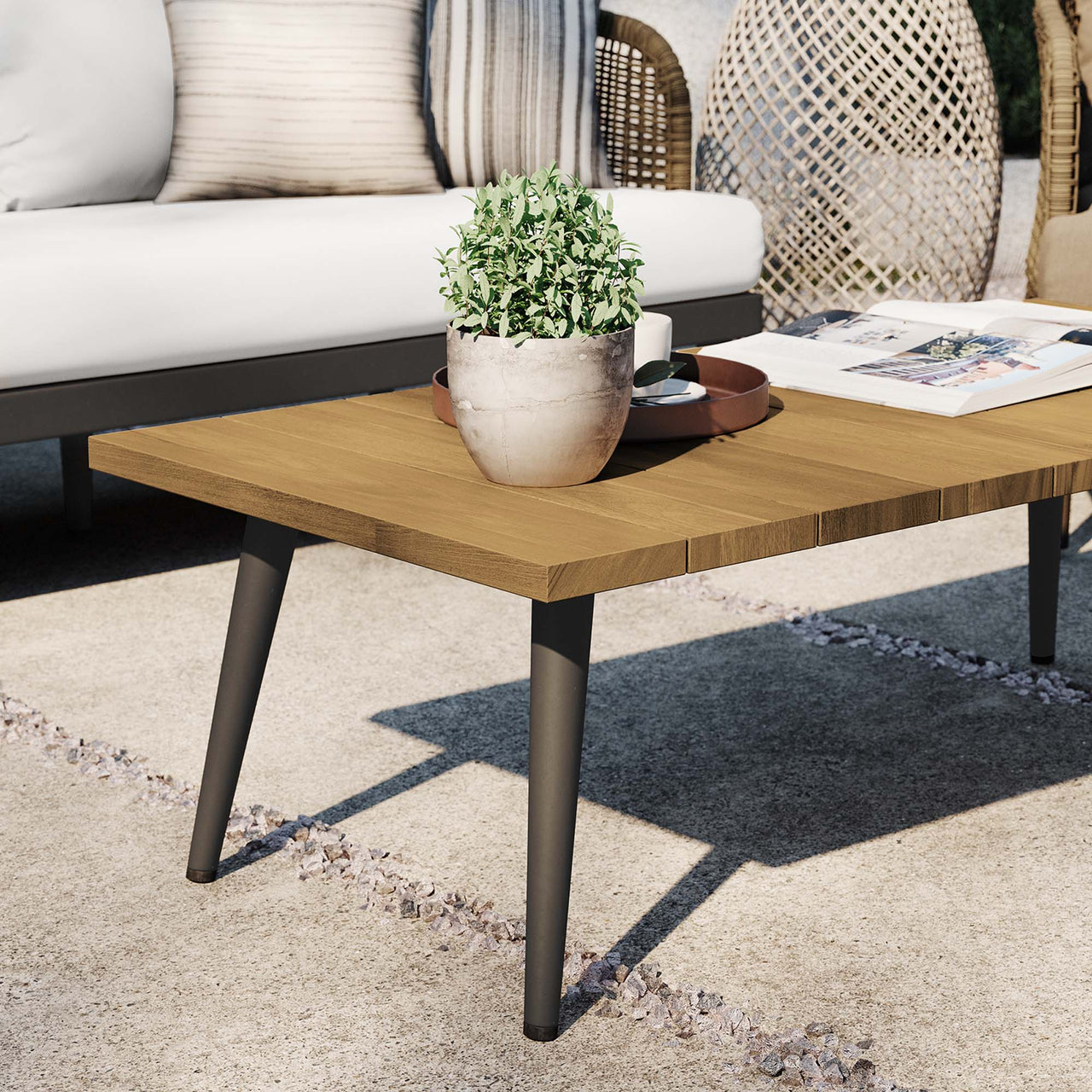 Pasture Alfresco Teak Coffee Table, Natural Wood & Taupe