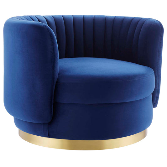 Persephone Velvet Swivel Accent Chair, Gold & Navy