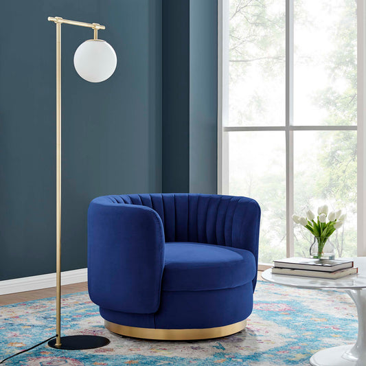 Persephone Velvet Swivel Accent Chair, Gold & Navy
