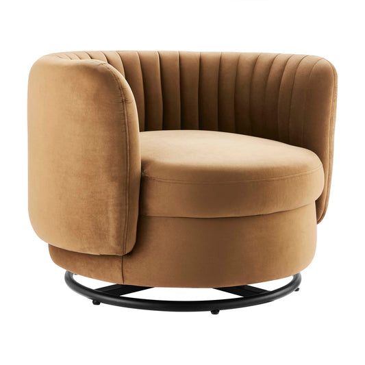 Persephone Velvet Swivel Accent Chair, Black & Cognac