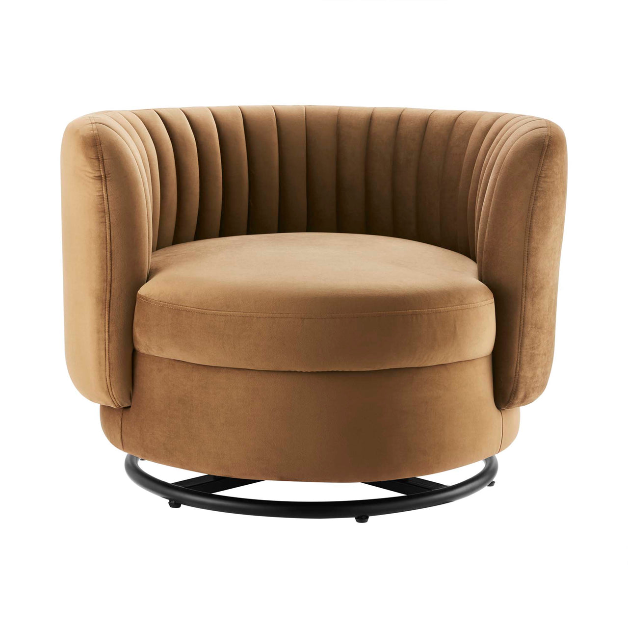 Persephone Velvet Swivel Accent Chair, Black & Cognac