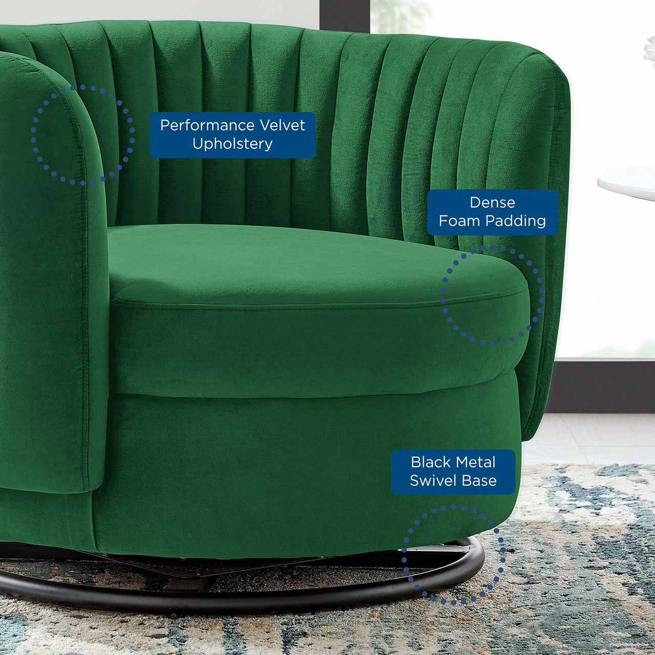 Persephone Velvet Swivel Accent Chair, Black & Emerald