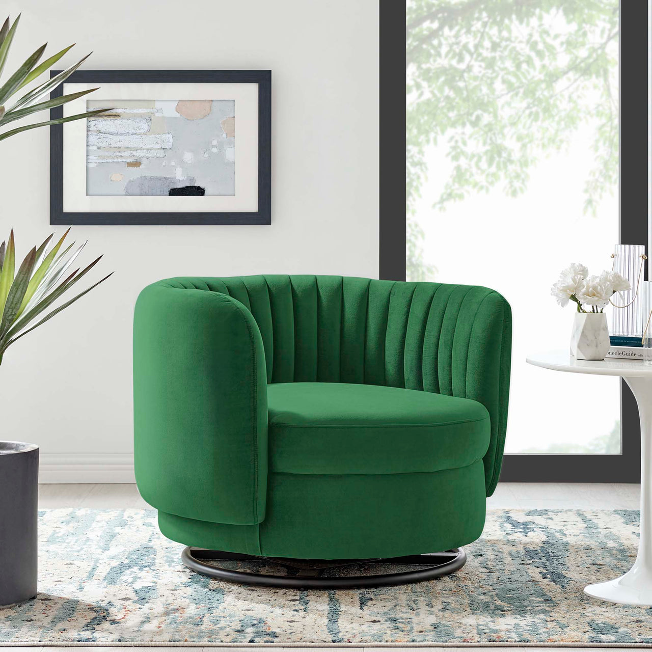 Persephone Velvet Swivel Accent Chair, Black & Emerald