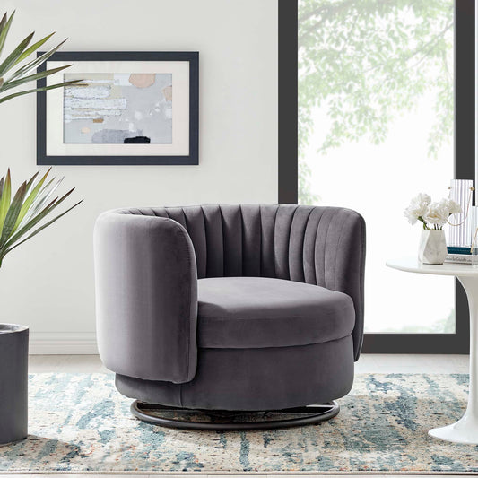 Persephone Velvet Swivel Accent Chair, Black & Gray