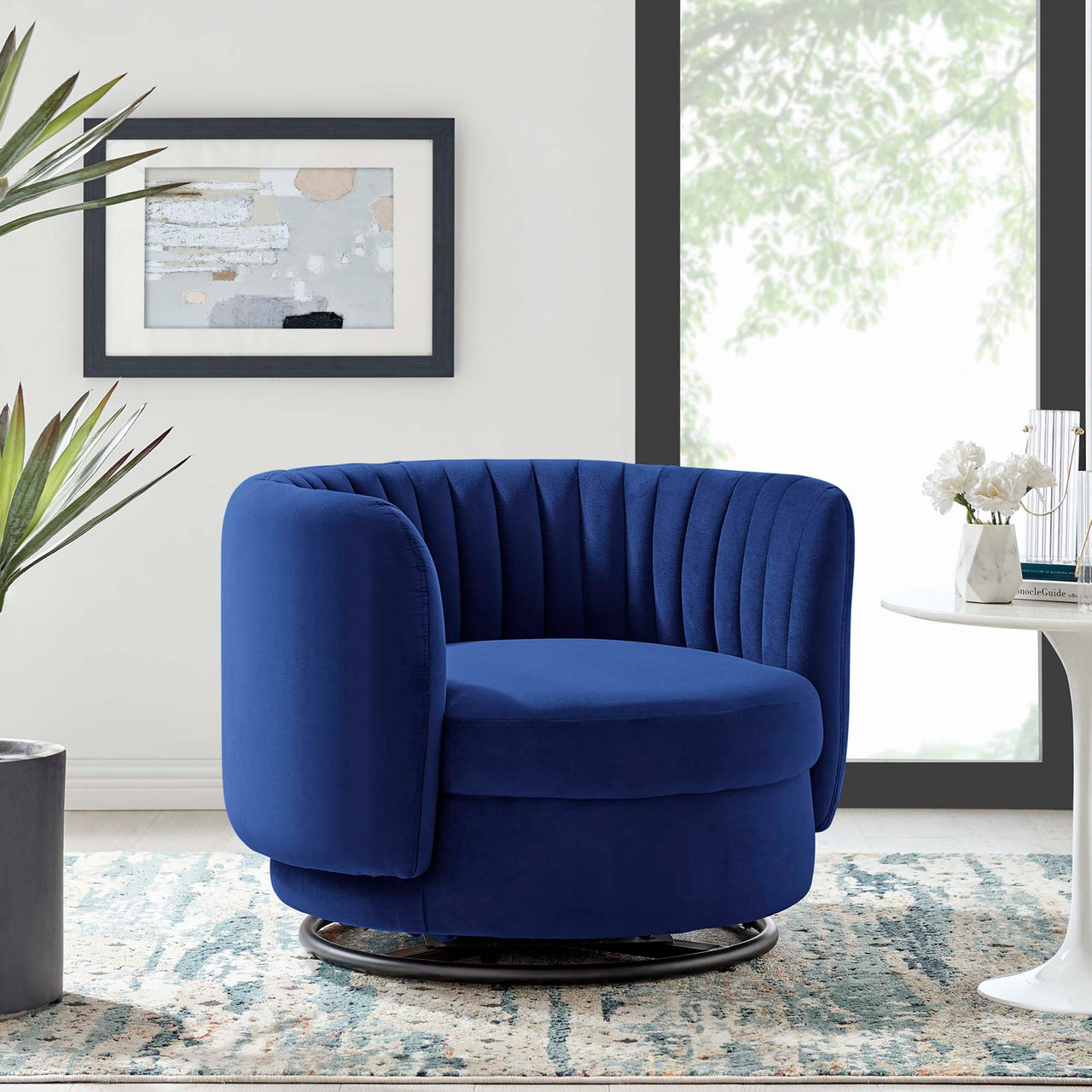 Persephone Velvet Swivel Accent Chair, Black & Navy