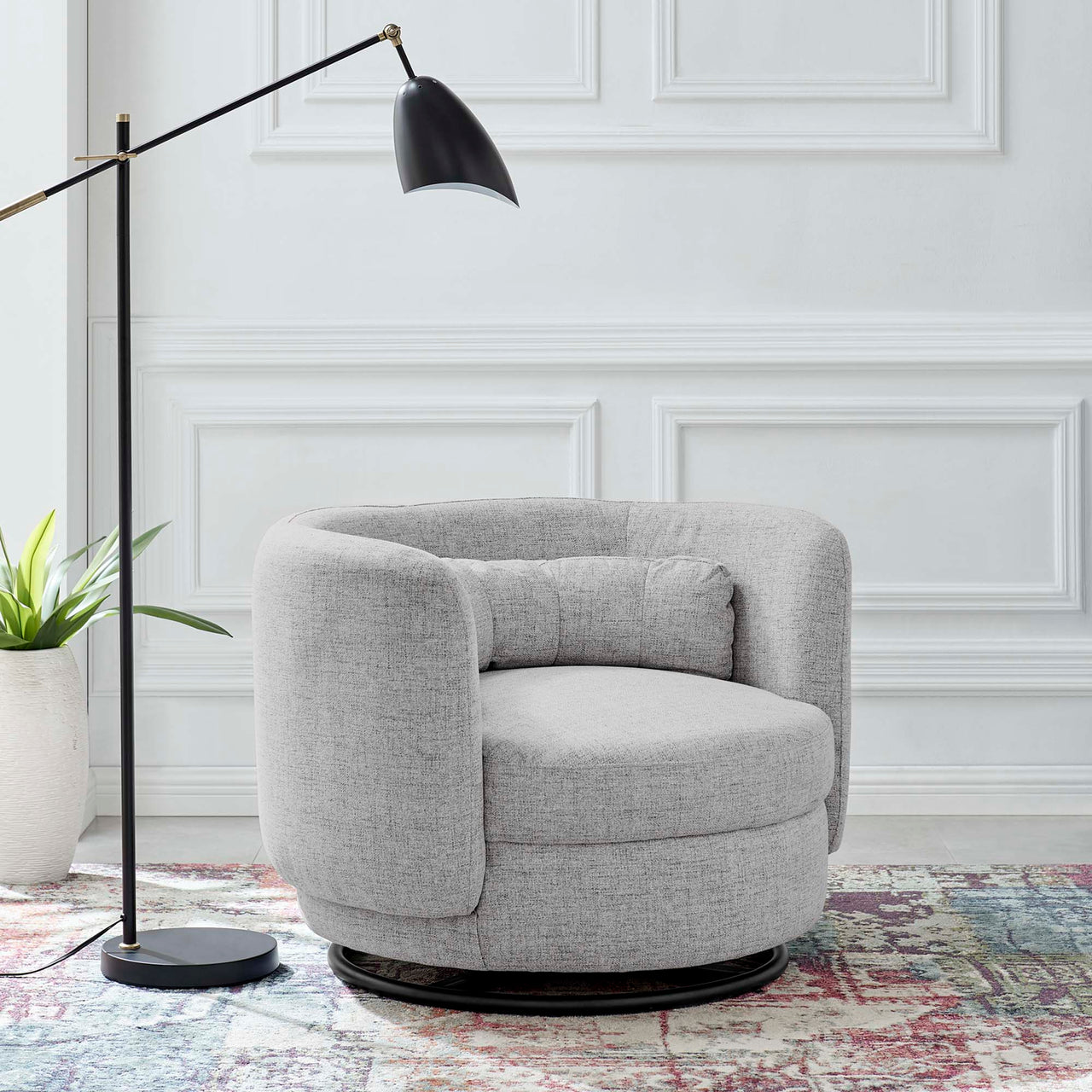 Rava Fabric Swivel Chair, Black & Light Gray