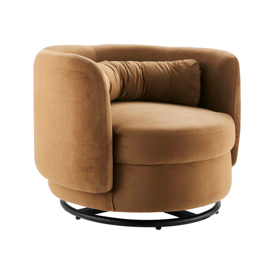 Rava Upholstered Velvet Swivel Chair, Black & Cognac