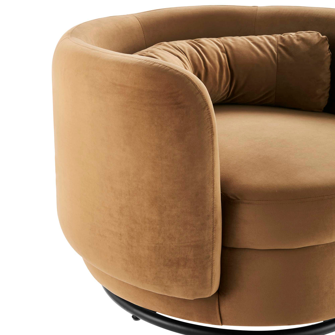 Rava Upholstered Velvet Swivel Chair, Black & Cognac