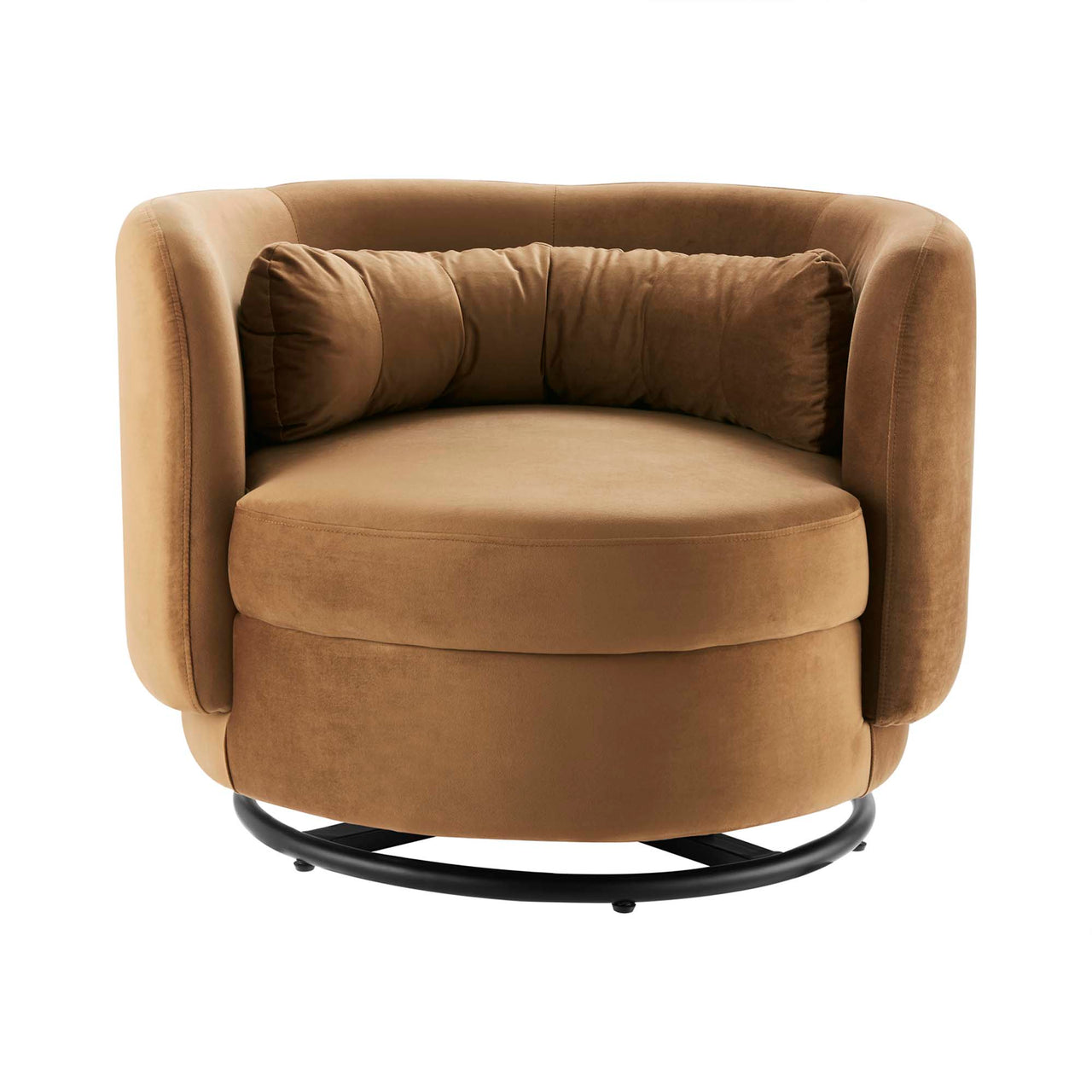 Rava Upholstered Velvet Swivel Chair, Black & Cognac