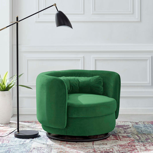 Rava Upholstered Velvet Swivel Chair, Black & Emerald