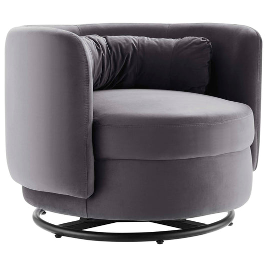 Rava Upholstered Velvet Swivel Chair, Black & Gray
