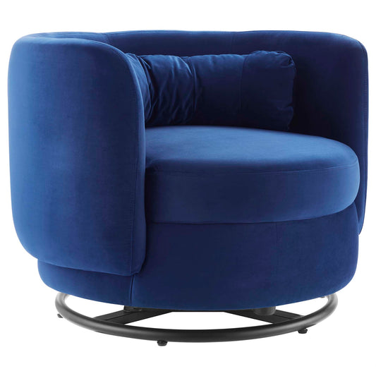 Rava Upholstered Velvet Swivel Chair, Black & Navy