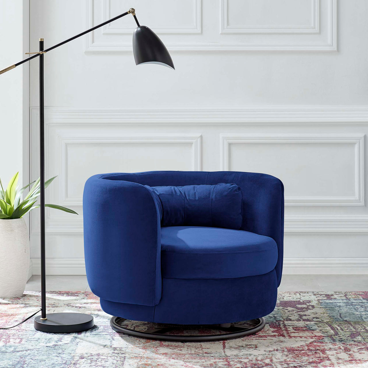 Rava Upholstered Velvet Swivel Chair, Black & Navy