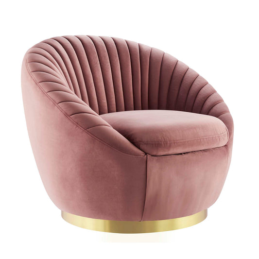 Arielle Velvet Swivel Chair, Gold & Dusty Rose
