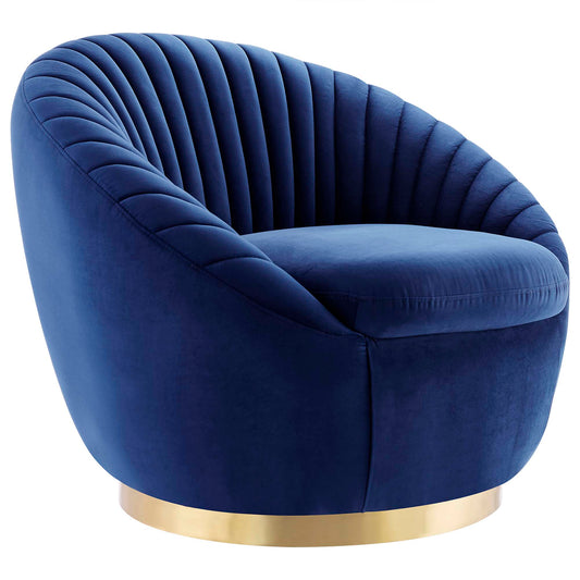 Arielle Velvet Swivel Chair, Gold & Navy