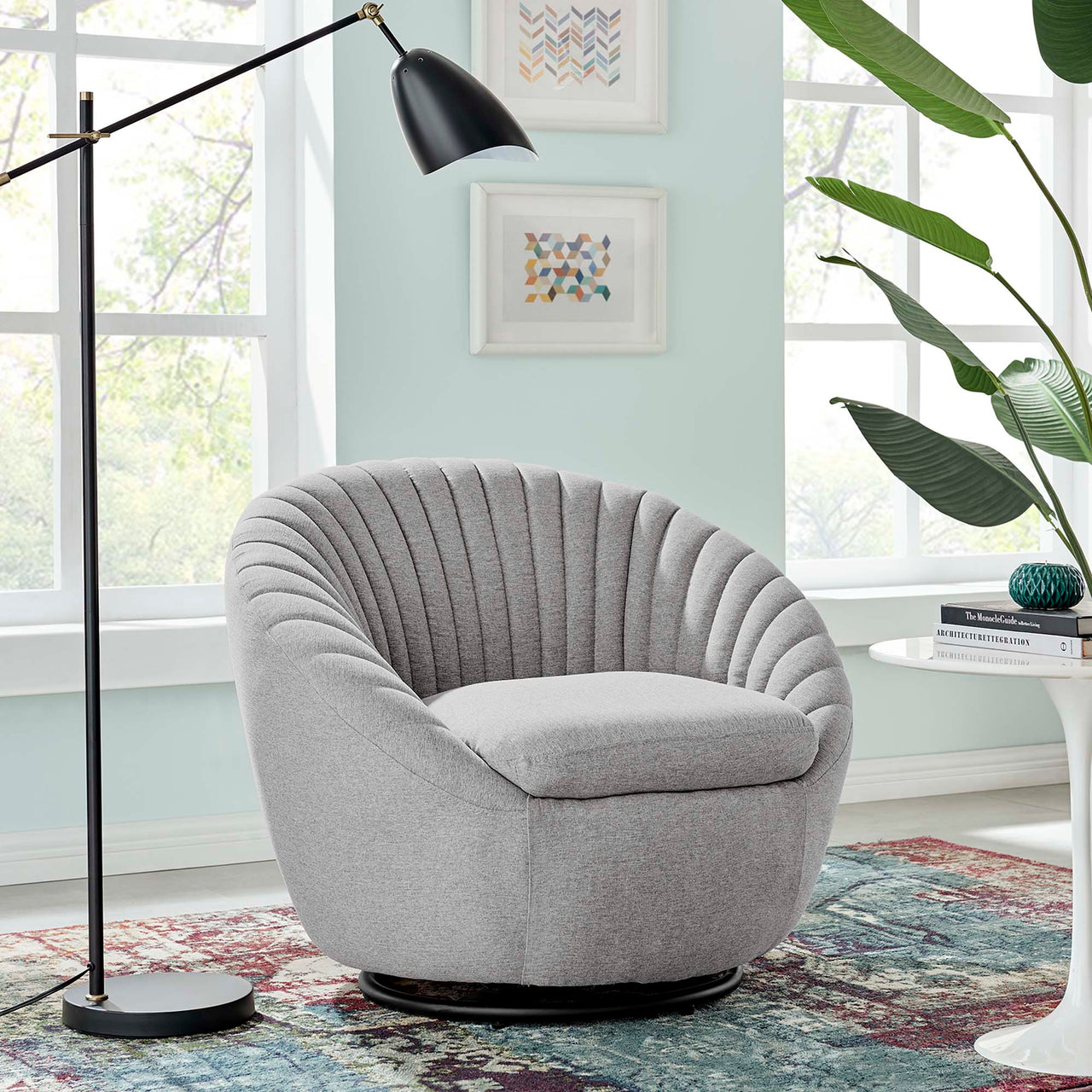Arielle Fabric Swivel Chair, Black & Light Gray
