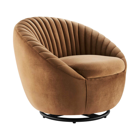 Arielle Velvet Swivel Chair, Black & Cognac