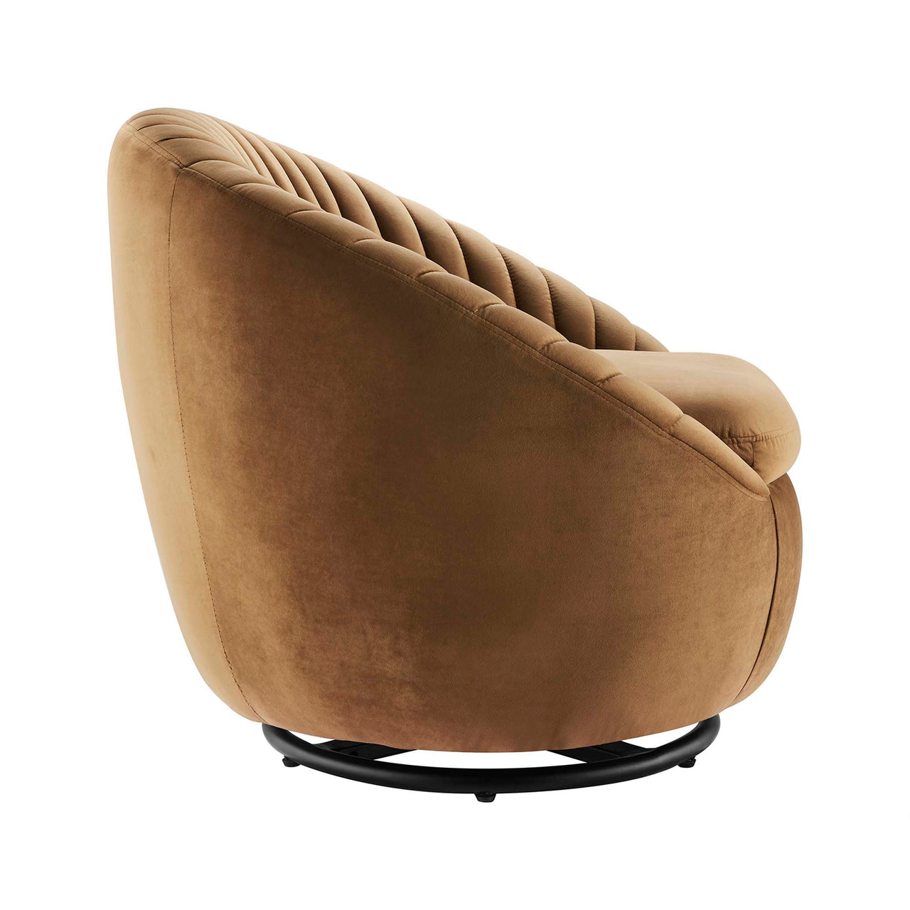 Arielle Velvet Swivel Chair, Black & Cognac