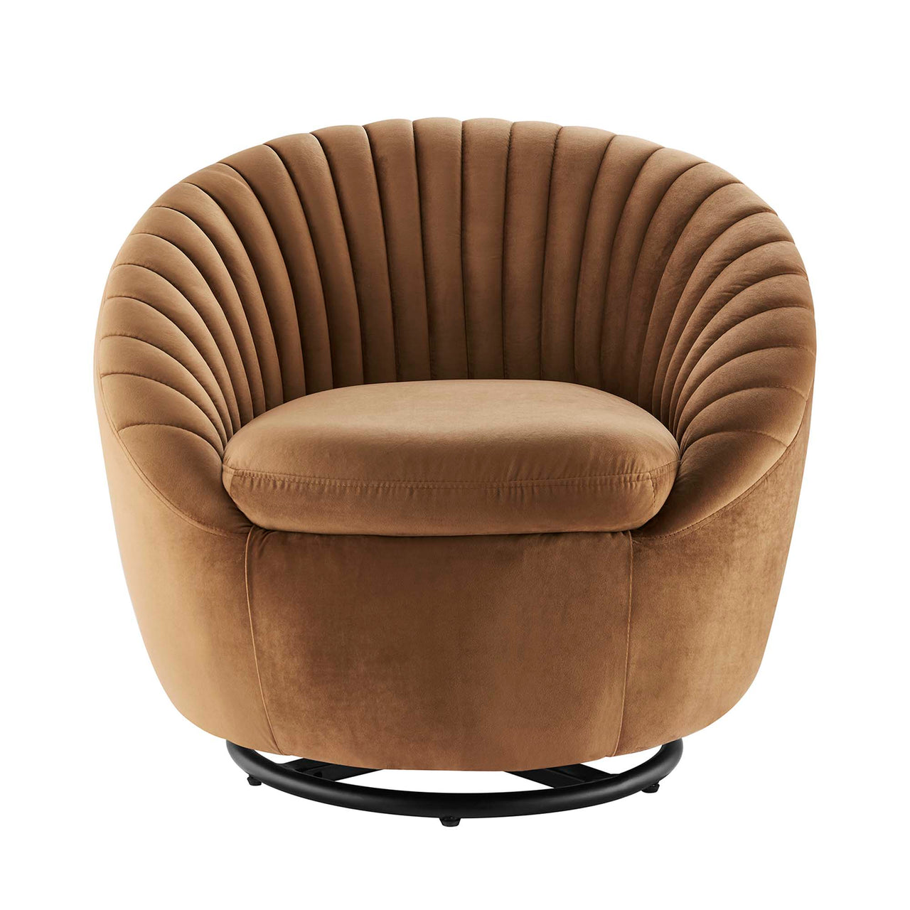 Arielle Velvet Swivel Chair, Black & Cognac