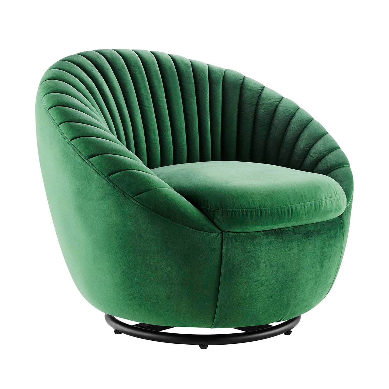 Arielle Velvet Swivel Chair, Black & Emerald