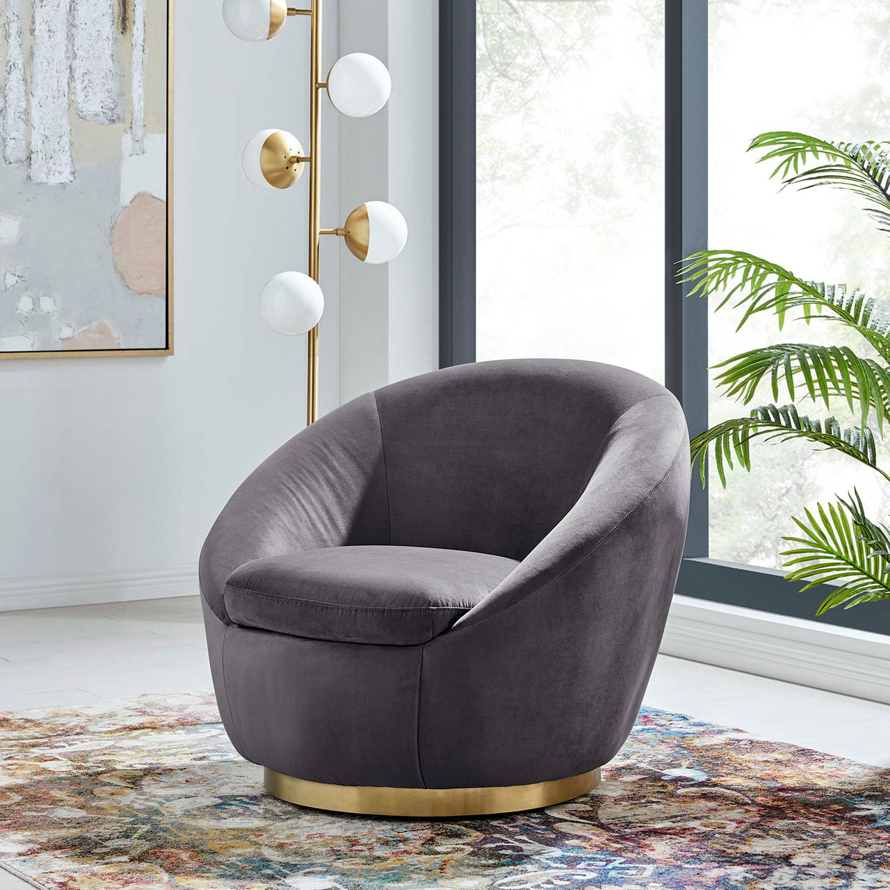 Blume Velvet Swivel Chair, Gold & Gray