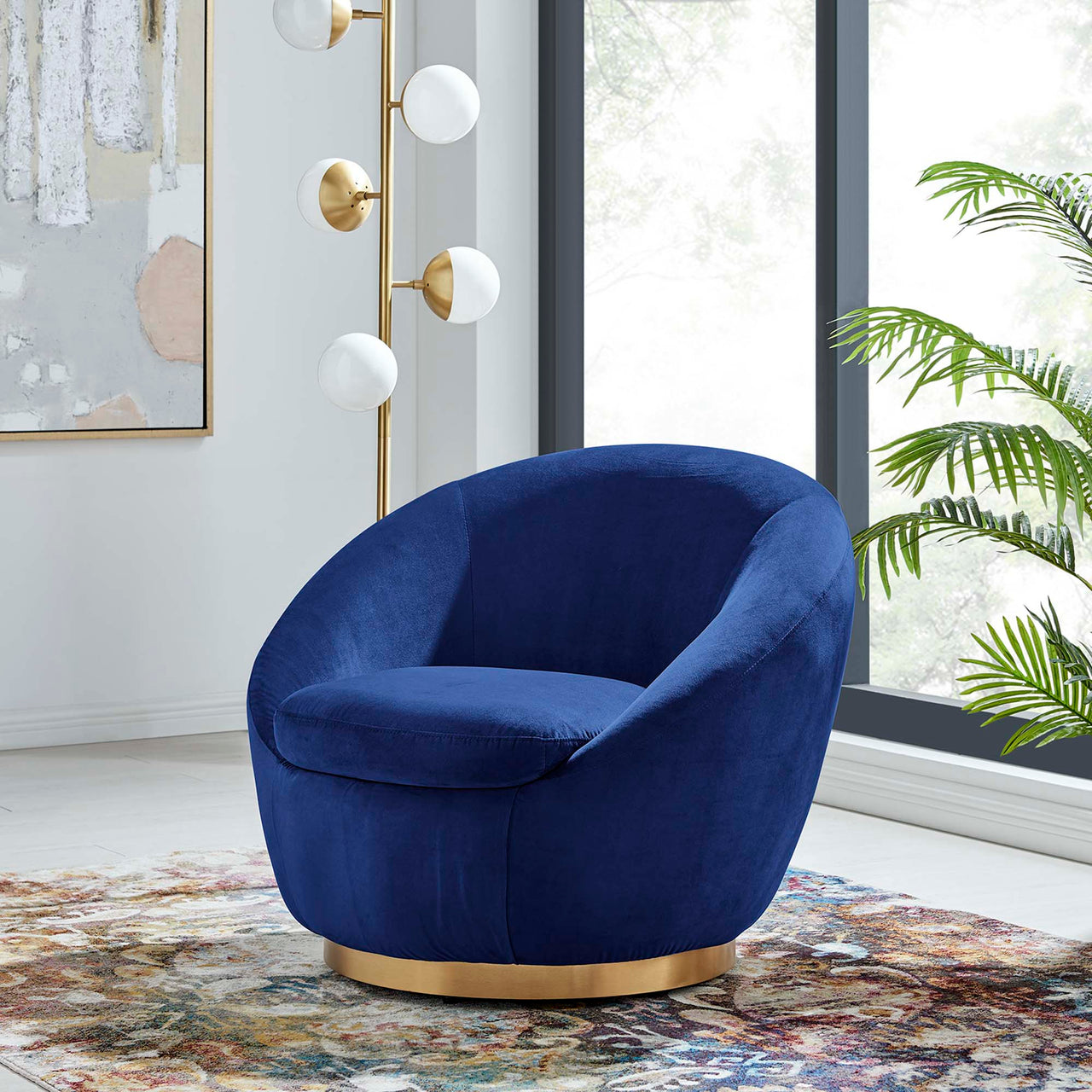 Blume Velvet Swivel Chair, Gold & Navy
