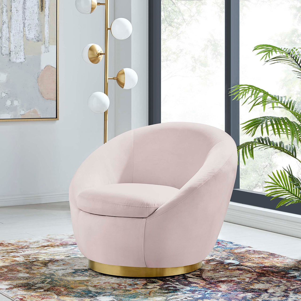 Blume Velvet Swivel Chair, Gold & Pink