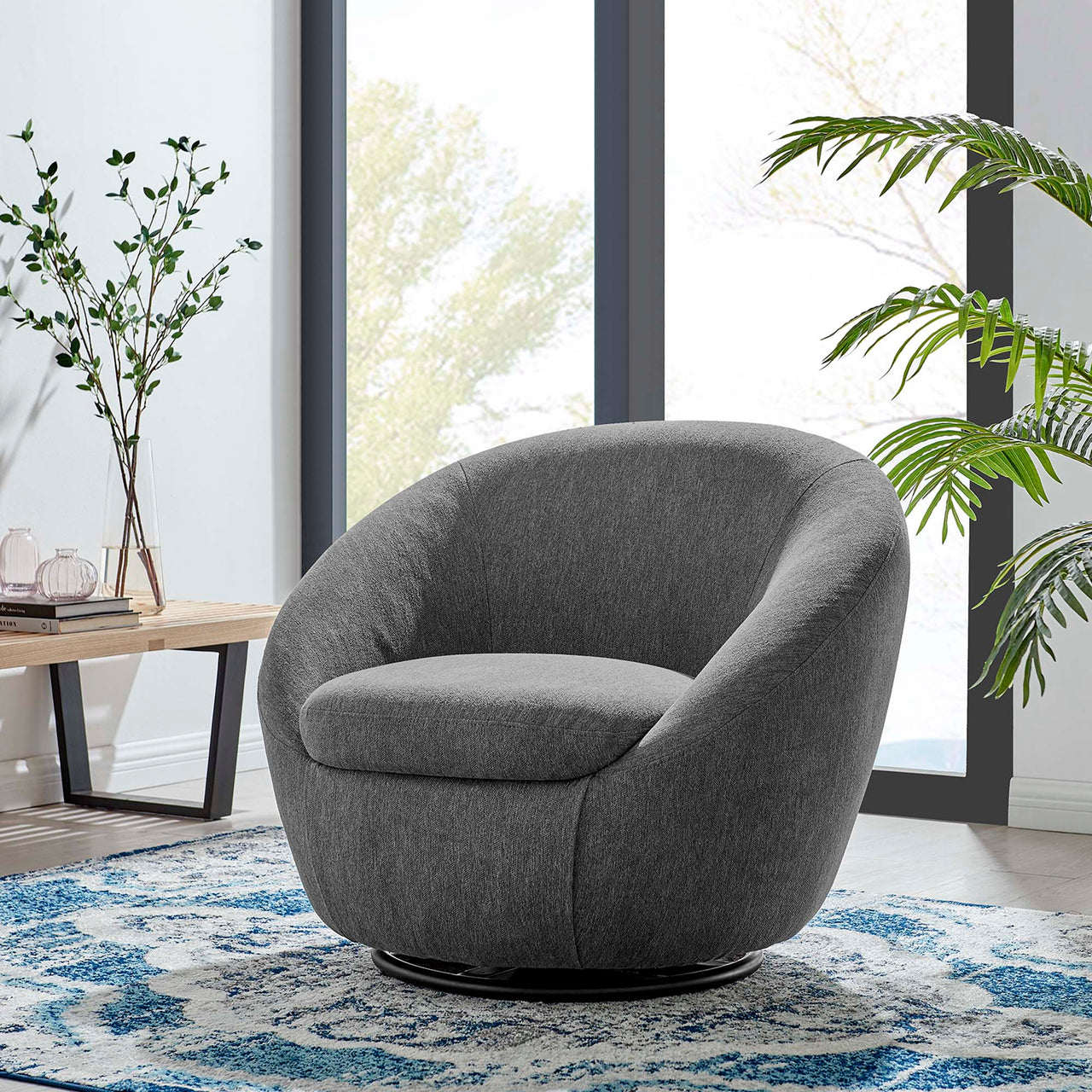 Blume Fabric Swivel Chair, Black & Charcoal