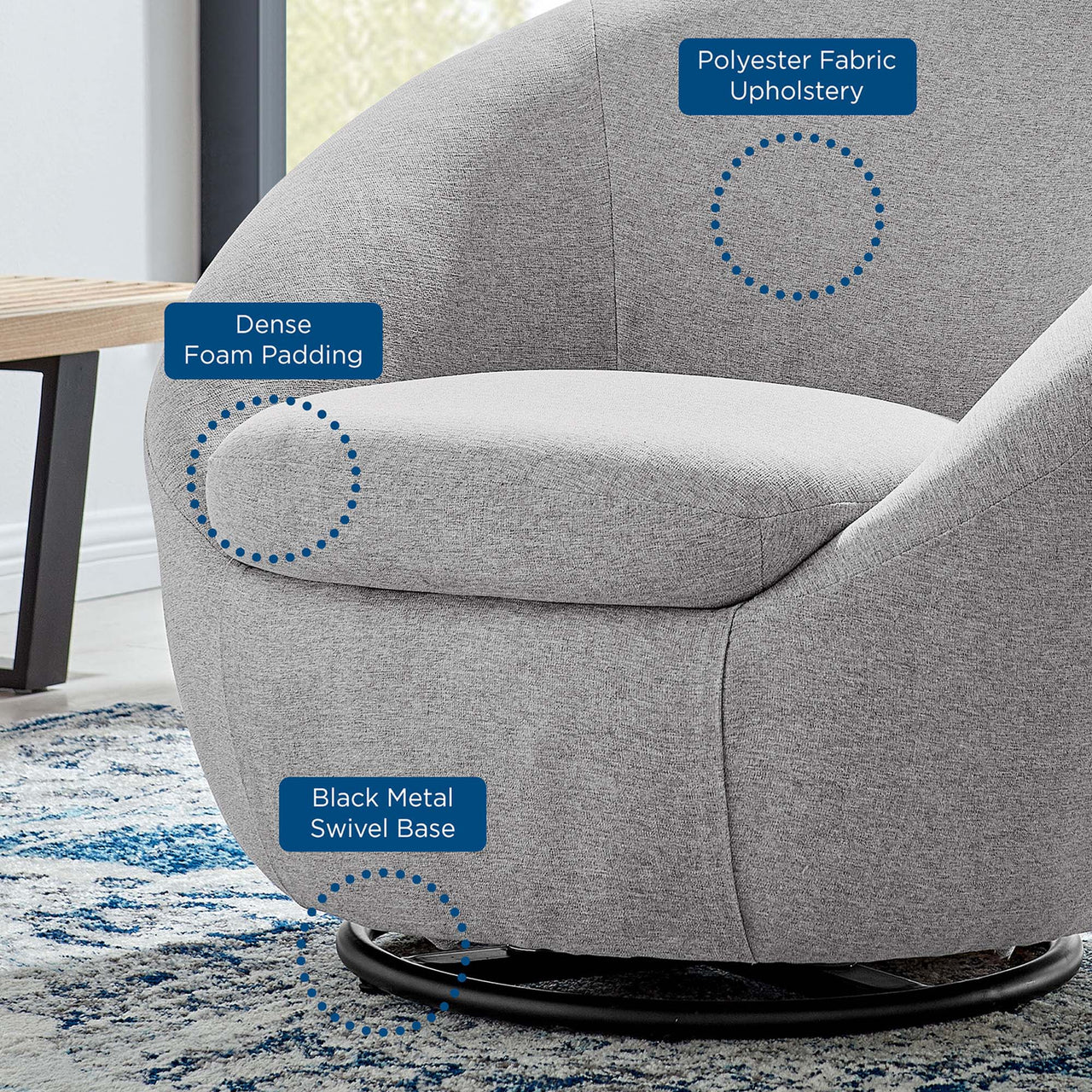 Blume Fabric Swivel Chair, Black & Light Gray