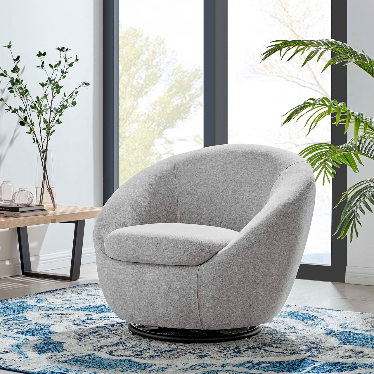 Blume Fabric Swivel Chair, Black & Light Gray