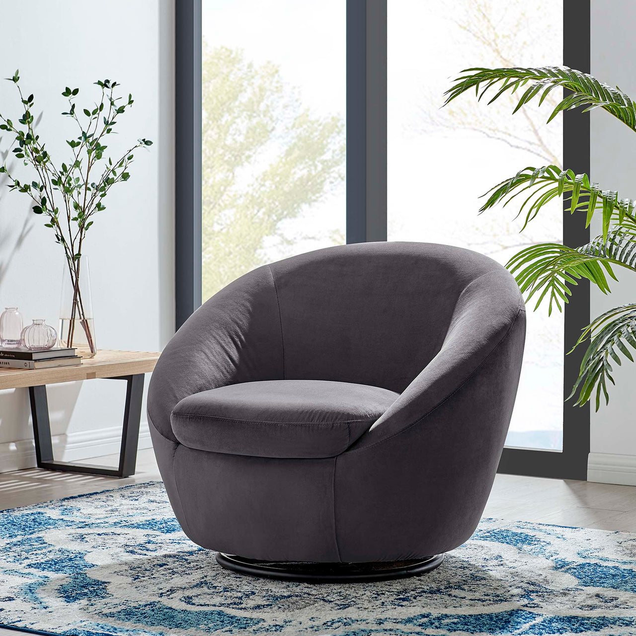 Blume Velvet Swivel Chair, Black & Gray