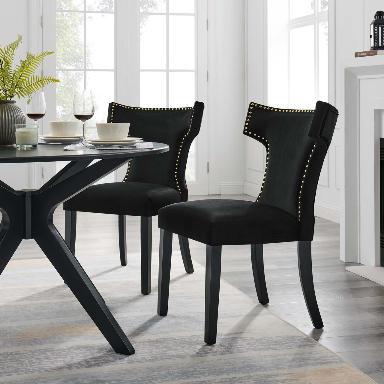 Vela Velvet Dining Chair Set of 2, Black