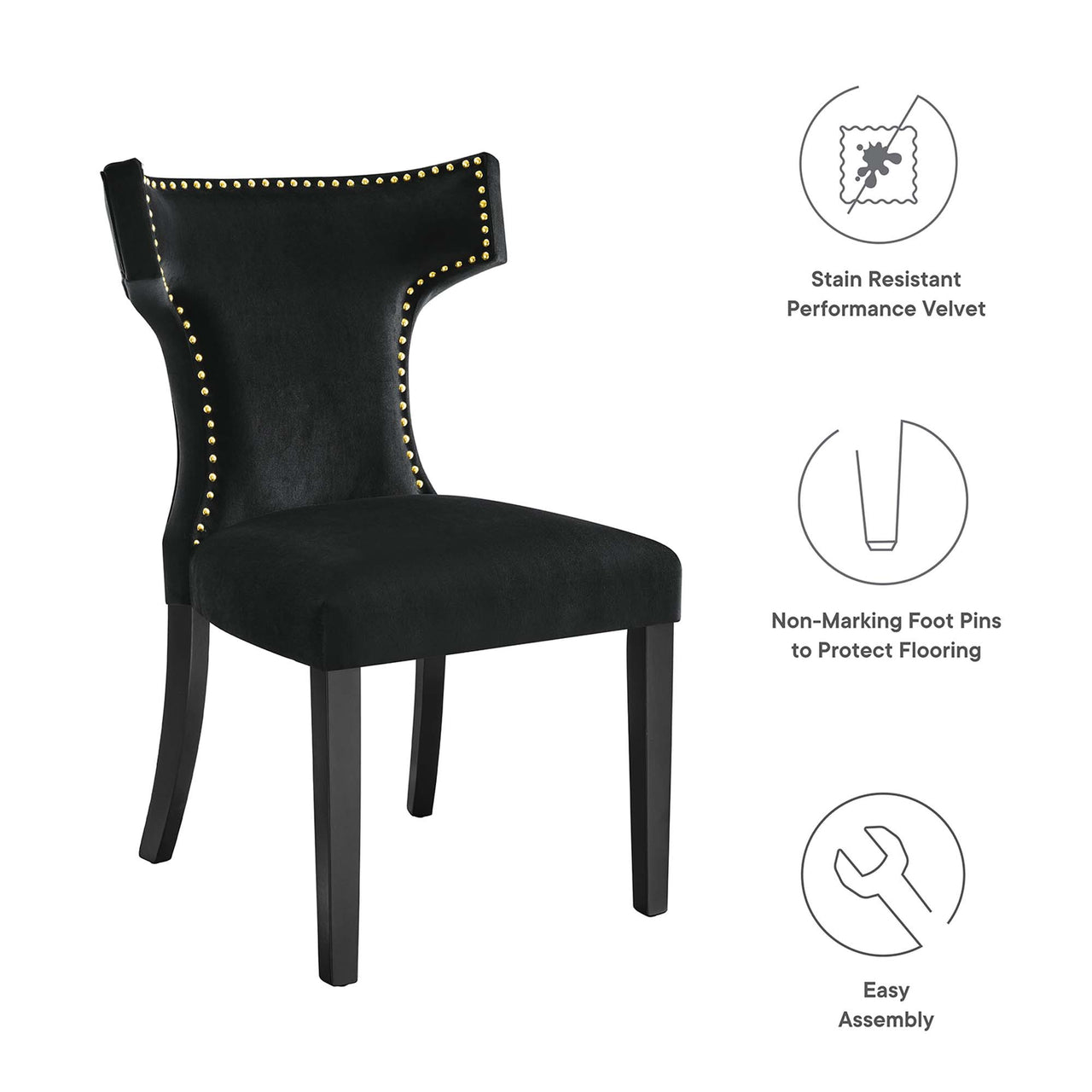 Vela Velvet Dining Chair Set of 2, Black
