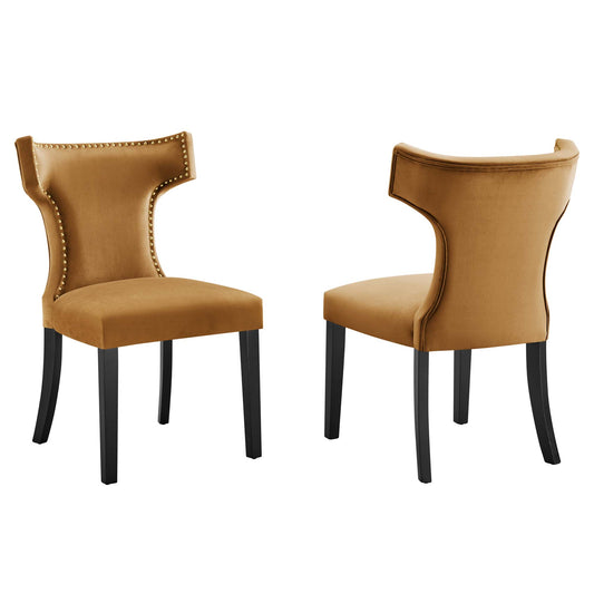 Vela Velvet Dining Chair Set of 2, Cognac