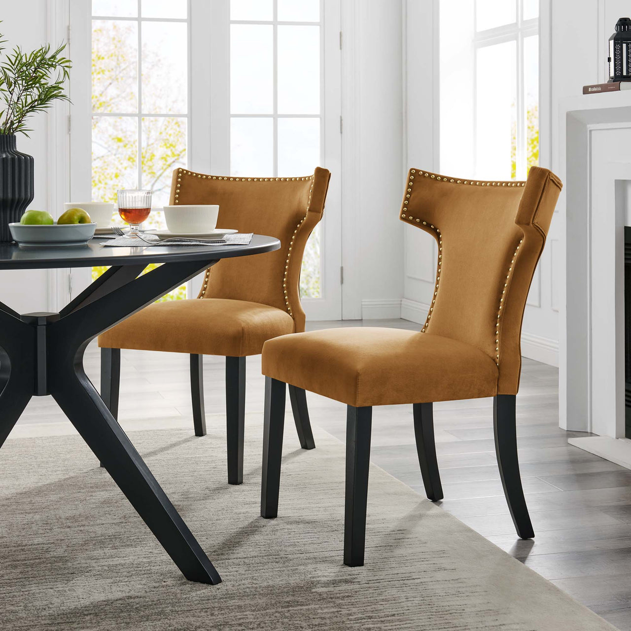 Vela Velvet Dining Chair Set of 2, Cognac