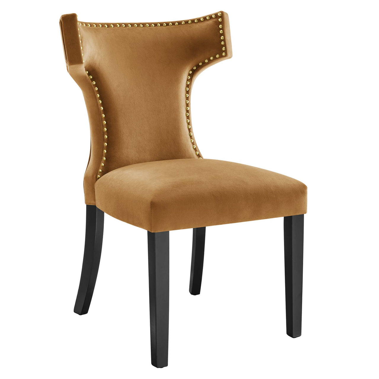 Vela Velvet Dining Chair Set of 2, Cognac