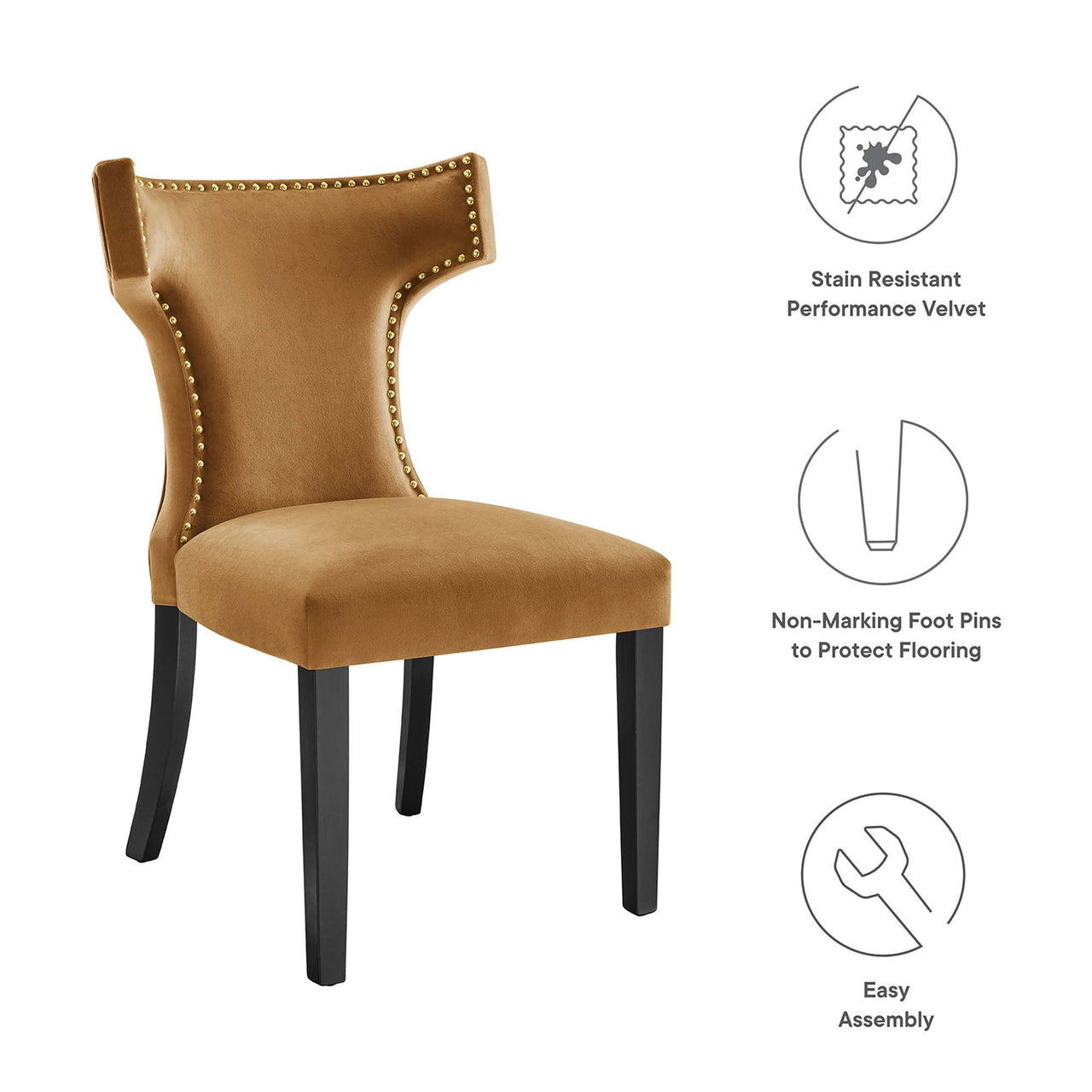 Vela Velvet Dining Chair Set of 2, Cognac