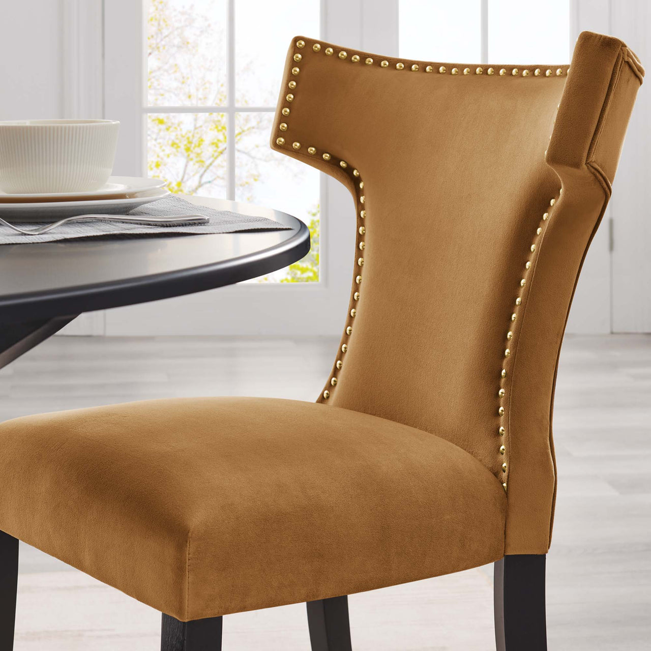Vela Velvet Dining Chair Set of 2, Cognac