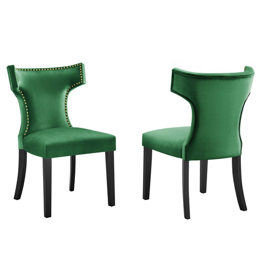 Vela Velvet Dining Chair Set of 2, Emerald