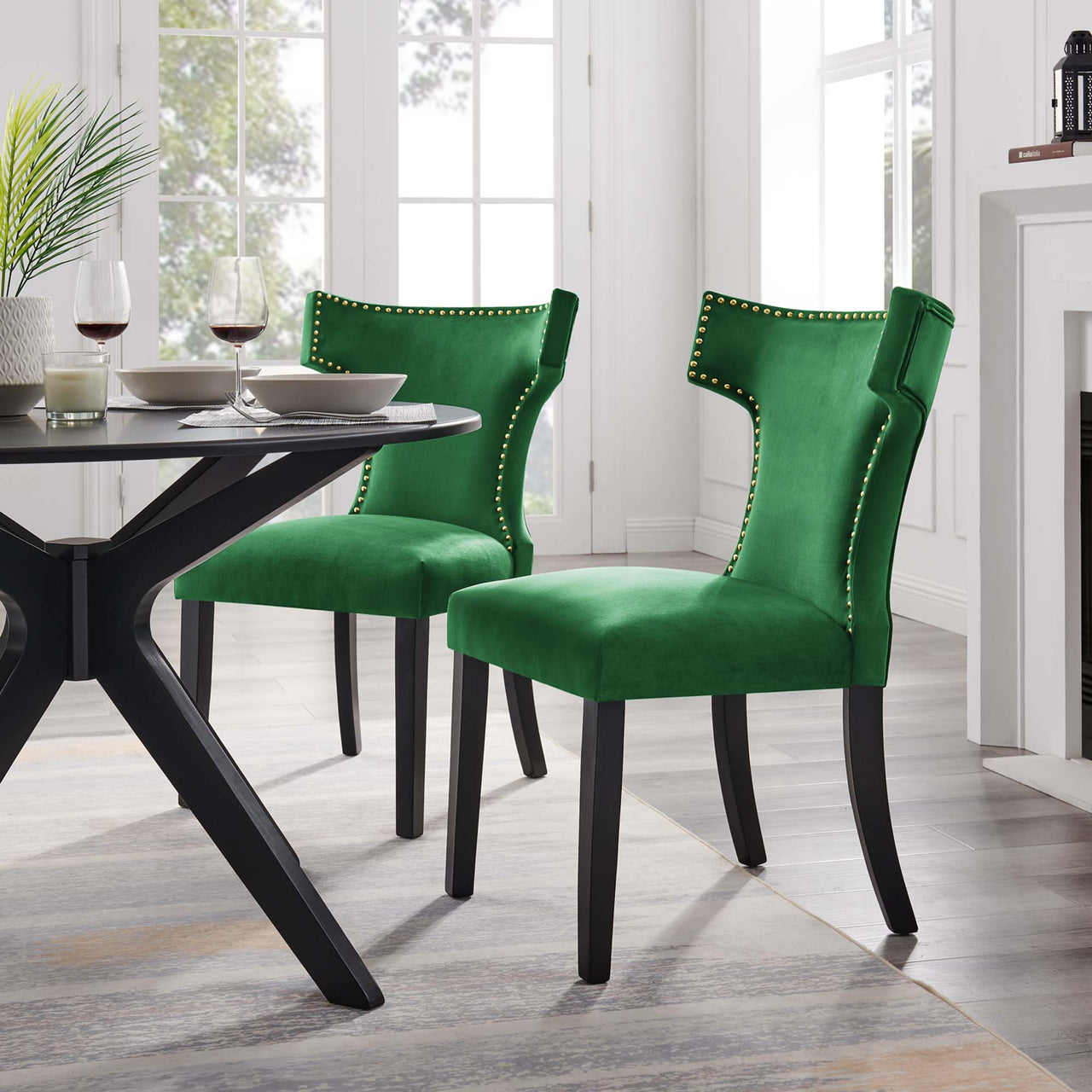 Vela Velvet Dining Chair Set of 2, Emerald