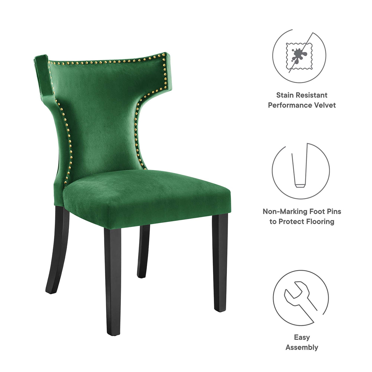 Vela Velvet Dining Chair Set of 2, Emerald