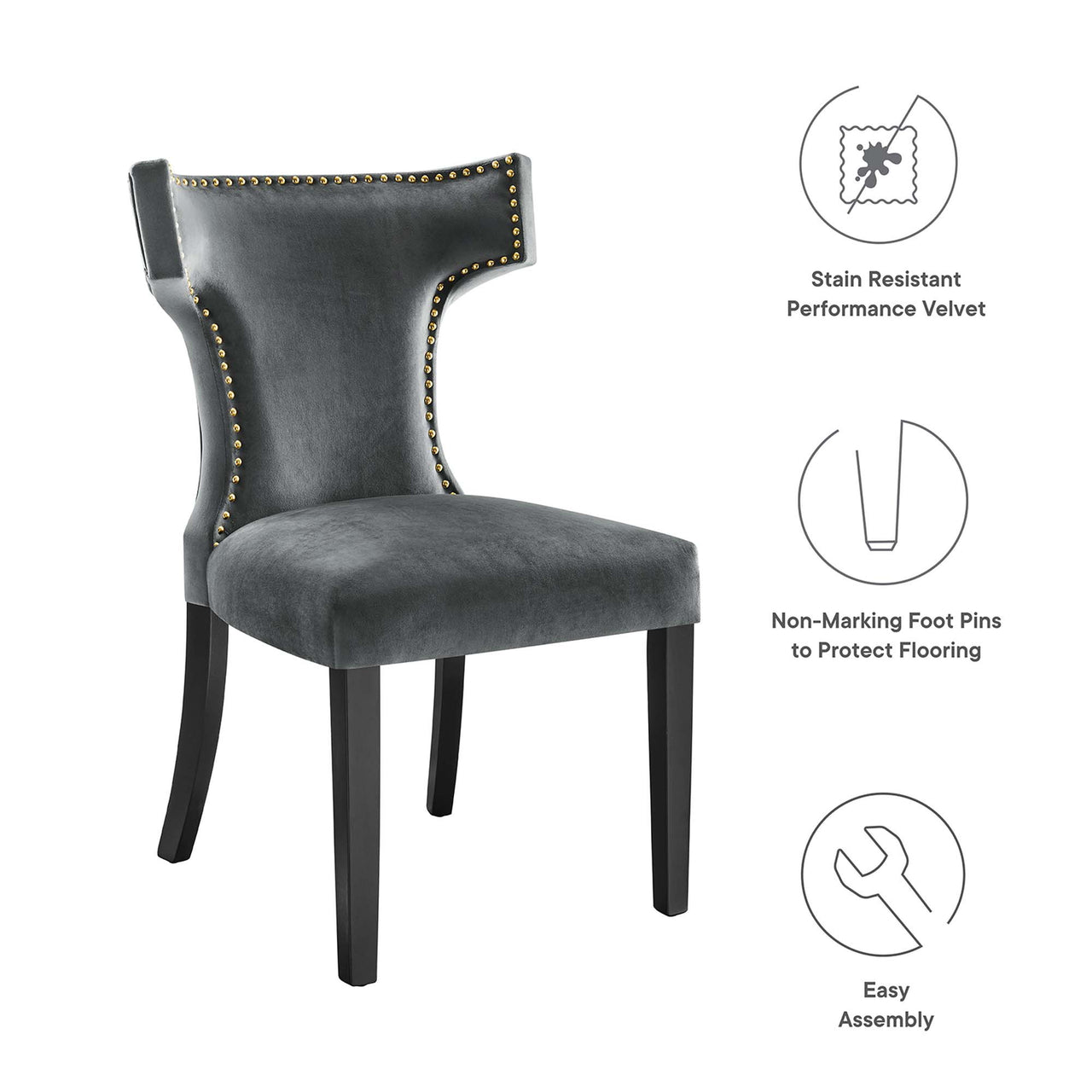 Vela Velvet Dining Chair Set of 2, Gray