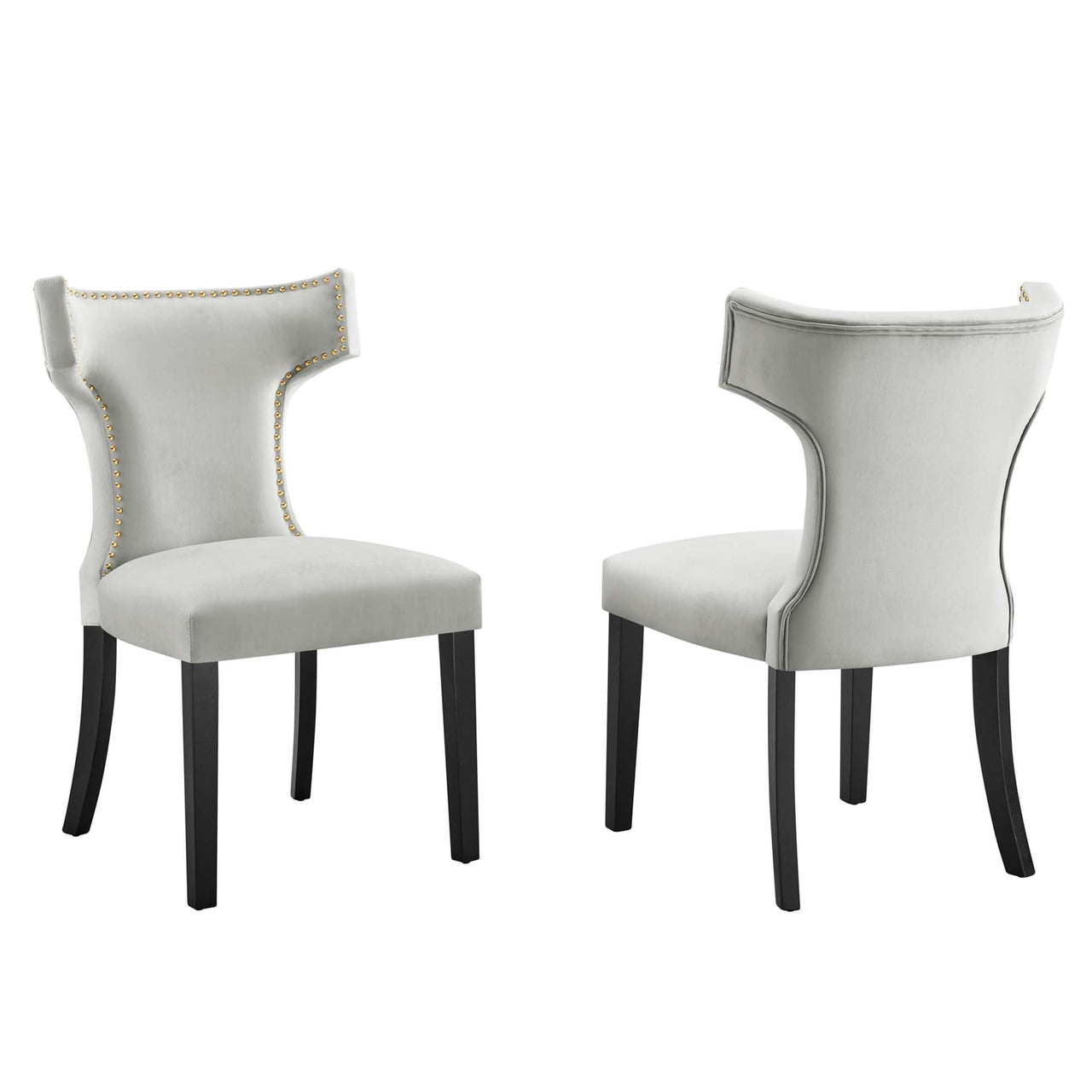 Vela Velvet Dining Chair Set of 2, Light Gray