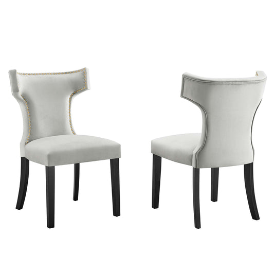 Vela Velvet Dining Chair Set of 2, Light Gray