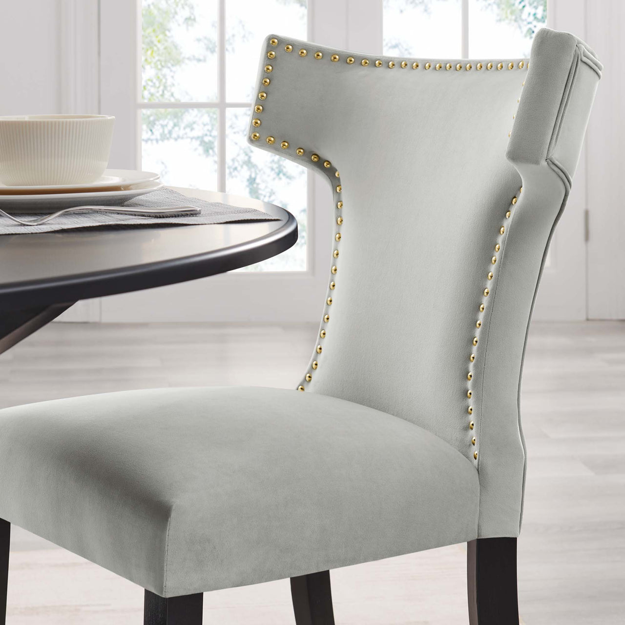 Vela Velvet Dining Chair Set of 2, Light Gray