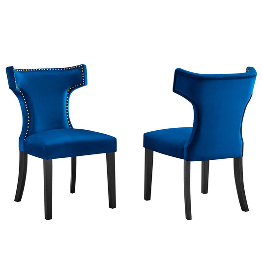 Vela Velvet Dining Chair Set of 2, Navy