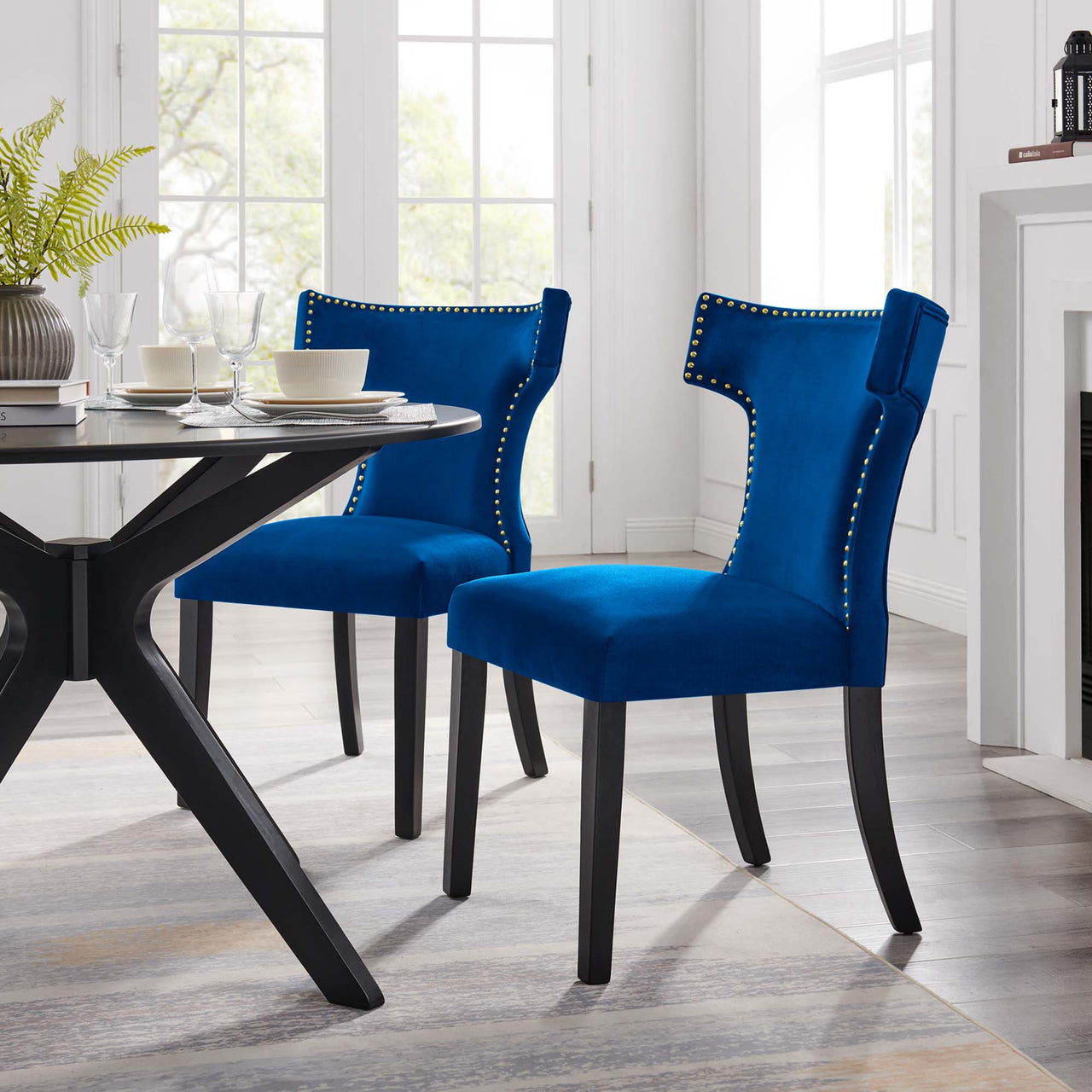 Vela Velvet Dining Chair Set of 2, Navy