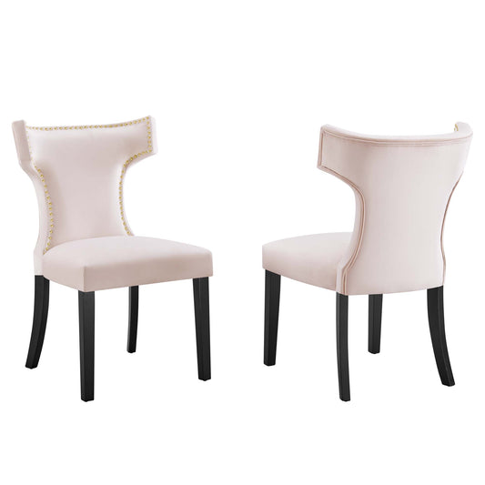 Vela Velvet Dining Chair Set of 2, Pink
